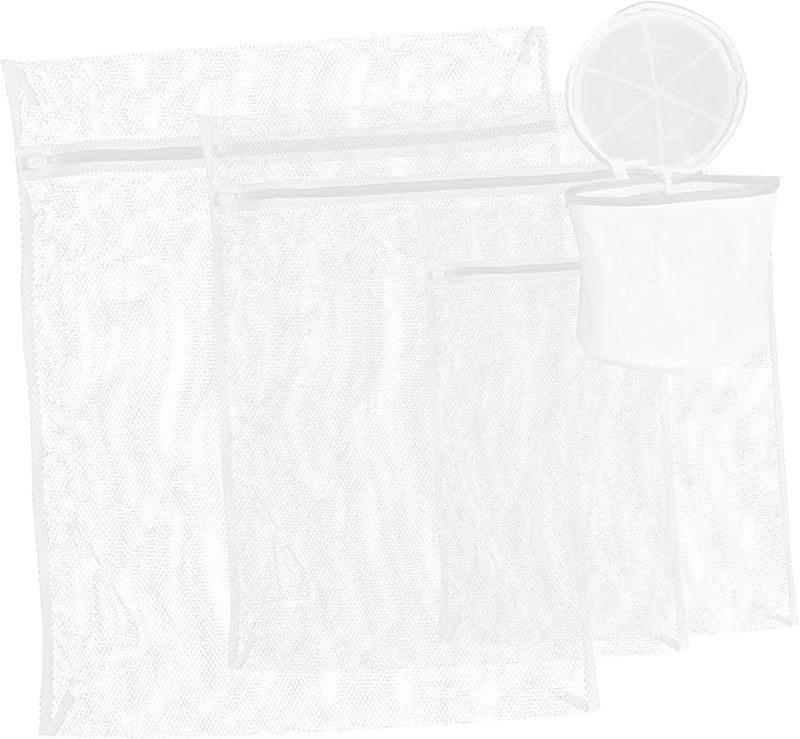 4Pcs White Mesh Laundry Bags Zippered for Delicates Bras Optimal Cleaning Storage - Image 1